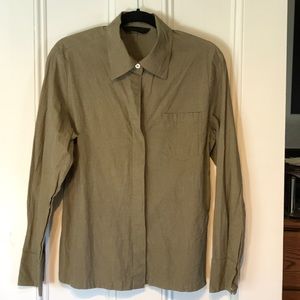 Olive green, long-sleeve button-down blouse - 9/10